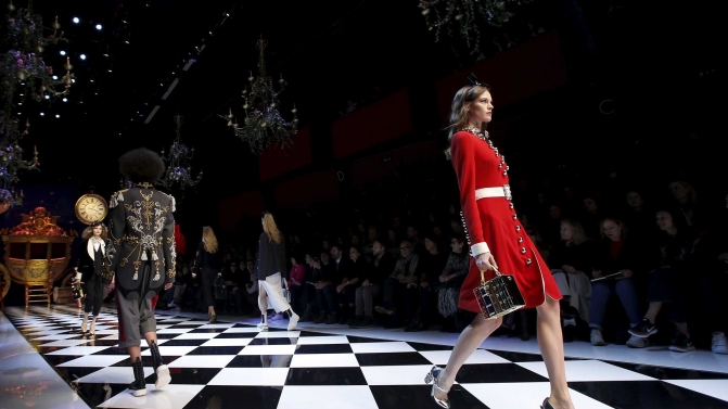 A model presents a creation from the Dolce & Gabbana Autumn/Winter 2016 woman collection during Milan Fashion Week
