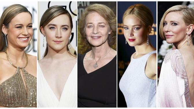 As nomeadas para o Óscar de Melhor Atriz: (da esq. para a dir.) Brie Larson, Saoirse Ronan, Charlotte Rampling, Jennifer Lawrence, Cate Blanchett (Foto: REUTERS)