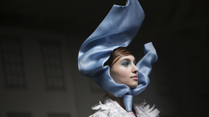 A model presents a creation from the Thom Browne Fall/Winter 2016 collection during New York Fashion Week.
