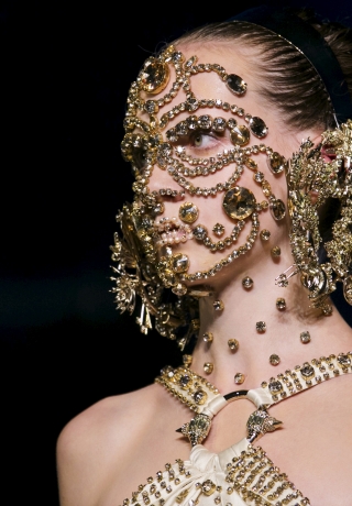 A model presents a creation from the Givenchy Spring/Summer 2016 collection during New York Fashion Week in New York