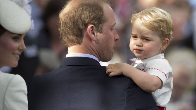 Prince William, Catherine, the Duchess of Cambridge and their son Prince George leave after  Princess Charlotte’s Christening at St. Mary Magdalene Church in Sandringham