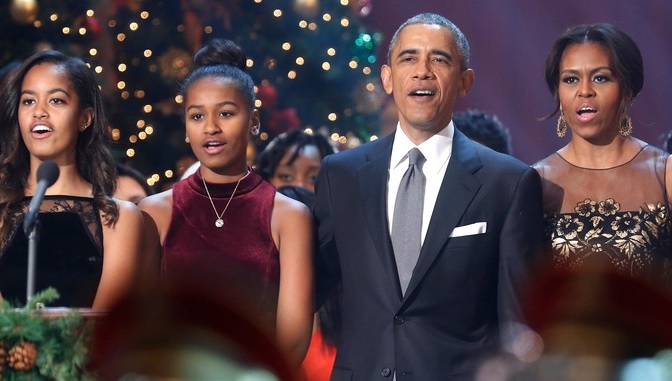 Malia, Sasha. Barack e Michelle Obama