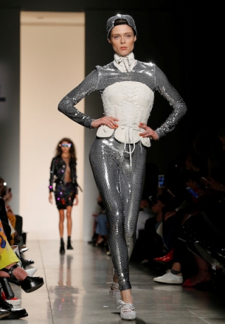 Model Coco Rocha presents creations from the Jeremy Scott Spring/Summer 2018 collection during Fashion Week in New York