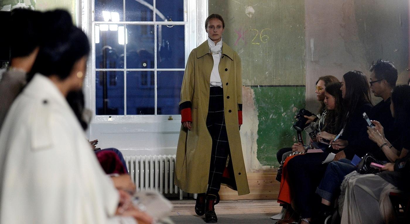 A model presents a creation at the Burberry Spring/Summer 2018 show at London Fashion Week in London