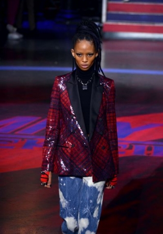 A model displays a creation from the Tommy Hilfiger Spring/Summer 2018 show at London Fashion Week, in London
