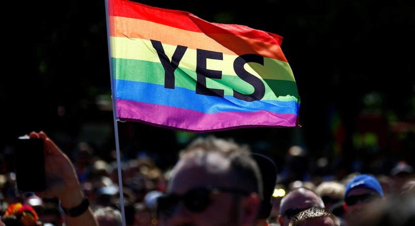 Supporters of the ‘Yes’ vote for marriage equality celebrate after it was announced the majority of Australians support same-sex marriage in a national survey, at a rally in Sydney