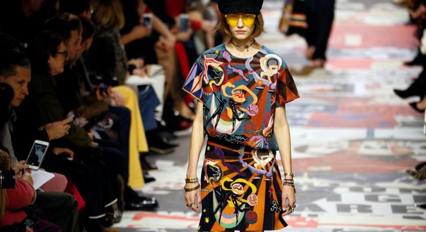 A model presents a creation by designer Maria Grazia Chiuri as part of her Autumn/Winter 2018-2019 women’s ready-to-wear collection show for fashion house Dior