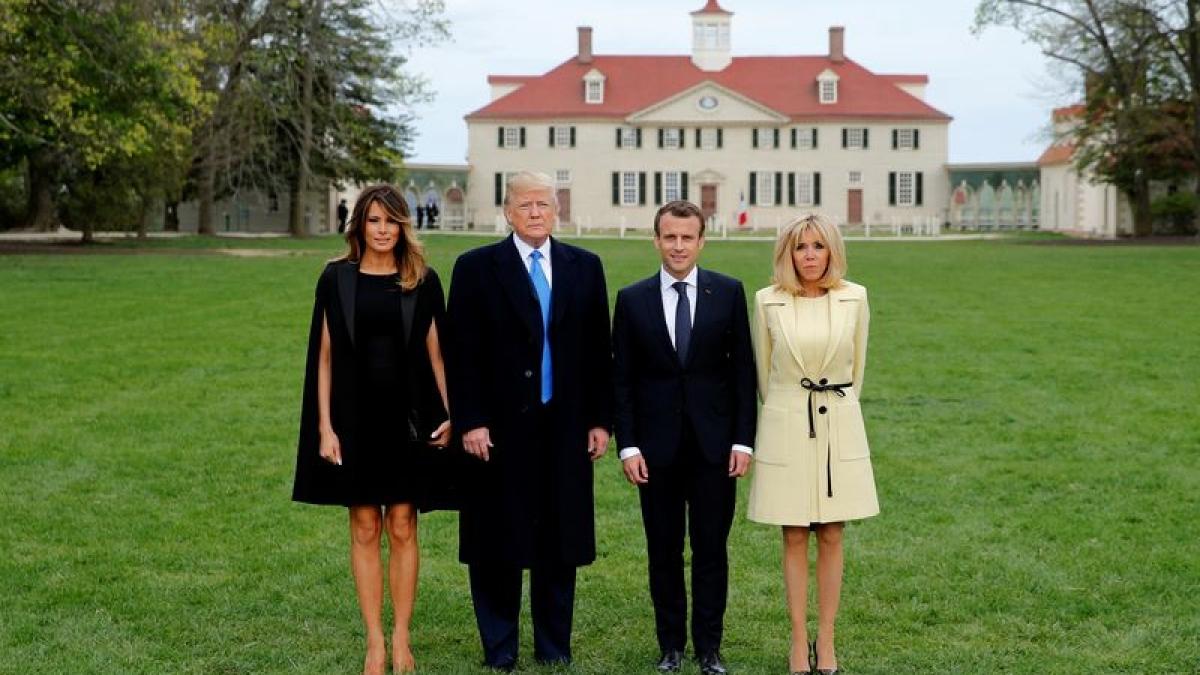 Trump escorts France’s Macron at the estate of the first U.S. President George Washington in Mount Vernon, Virginia outside Washington