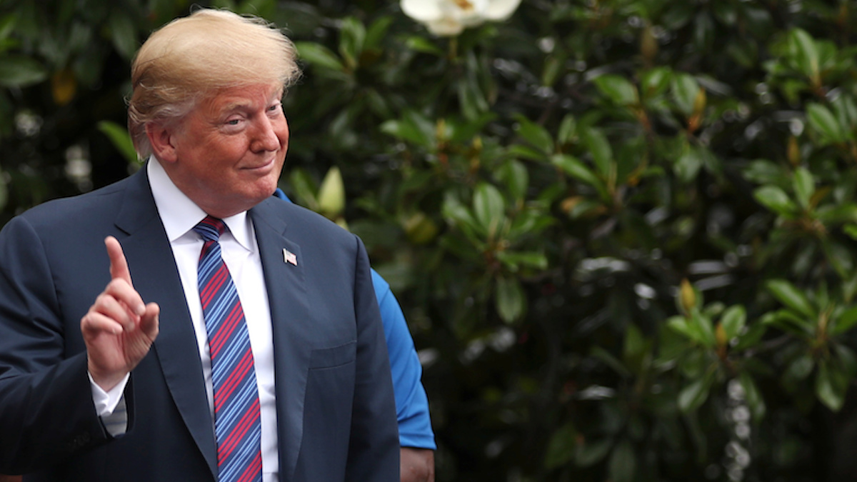 President Trump wags his finger as he appears at White House Sports and Fitness Day in Washington