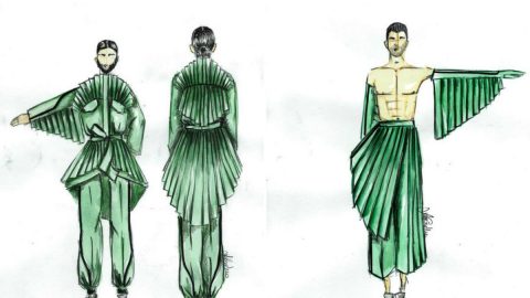 Ilustrações da autoria do criador Luís Carvalho para o coordenado de Conan Osíris e do bailarino para a Eurovisão [Fotografia: DR]