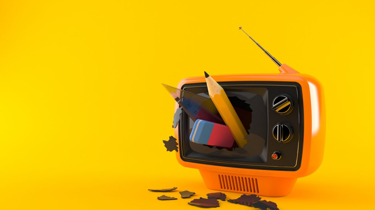 School supplies inside tv set