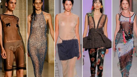 Propostas de Dino Alves, Gonçalo Peixoto, Arndes, Buzina e DuarteHajime para primavera/verão 2024, na ModaLisboa [Fotografia: Montagem Rita Chante/Global Imagens e Ugo Camera/ModaLisboa]