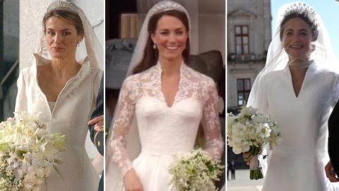 Letizia de Espanha em 2004, Kate MIddleton do Reino Unido em 2011 e Infanta Maria Francisca de Bragança, em 2023 [Fotografia: Montagem Arquivo Global Imagens/ Captura de Ecrã The Royal Family e Zed Jameson / Global Imagens]