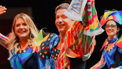 Jornalista Ana Sofia Cardoso e Pedro Granger foram padrinhos da marcha de Alfama 2024 [Fotografia: DR/Ana Sofia Cardoso]