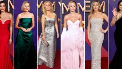 Atrizes Sofia Vergara, Naomi Watts, Gillian Anderson, Rita Ora, Jennifer Aniston e Selena Gomez nos Emmy 2024 [Fotografia: Montagem/AFP]